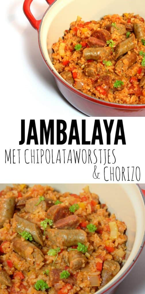 Jambalaya met chipolataworstjes & chorizo - Lekker, simpel, in 1 pan en binnen 45 minuten op tafel!